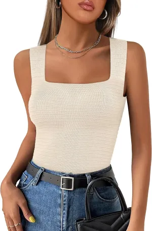ANRABESS Tank Tops for Women 2025 Summer Square Neck Rib Knit Sleeveless Basic Slim Fit Shirts Casual Top Trendy Outfits