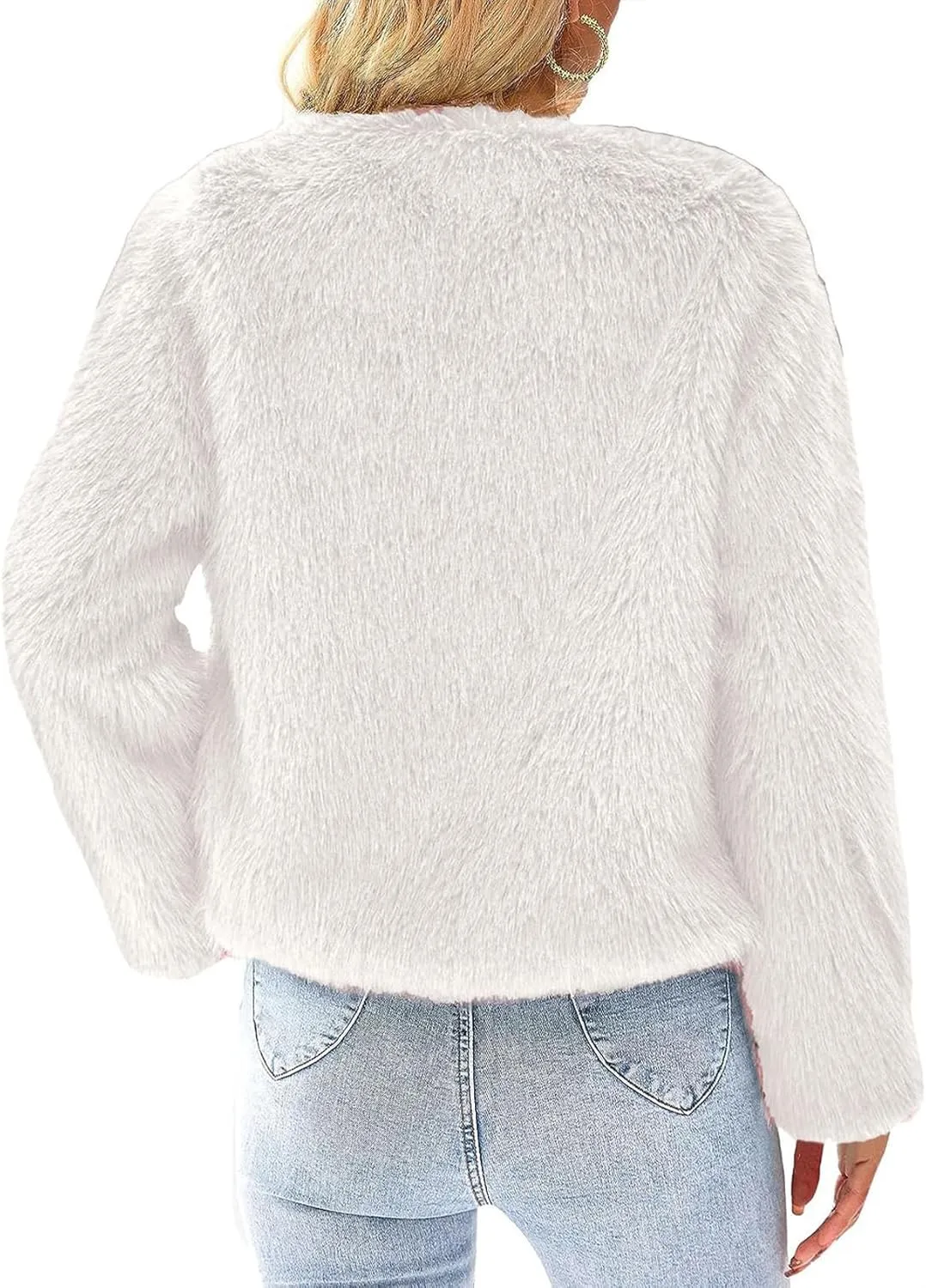 Arssm Faux Fur Jacket Women Long Sleeve Open Front Cropped Cardigan Warm Winter Shaggy Fluffy Short Fur Coat