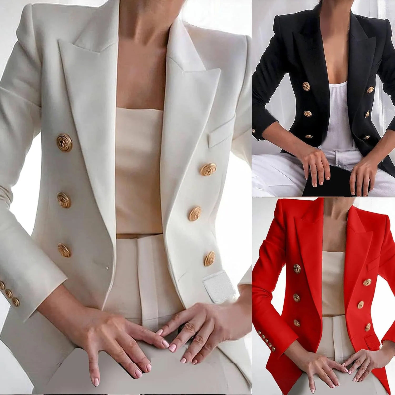 Blazers for Women Business Casual Long Sleeve Fitted Blazer Double Breasted Blazer Work Office Jacket Elegant Blazers