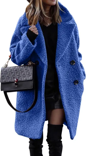 BTFBM Women 2025 Winter Faux Fur Coats Lapel Long Sleeve Fuzzy Fleece Outerwear Button Down Sherpa Jackets Fall Outfits
