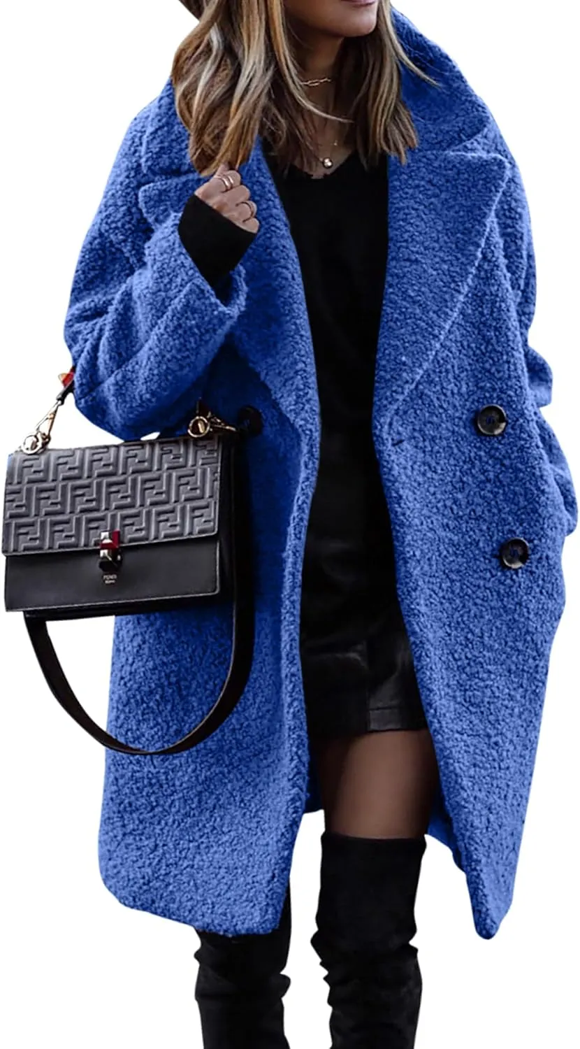 BTFBM Women 2025 Winter Faux Fur Coats Lapel Long Sleeve Fuzzy Fleece Outerwear Button Down Sherpa Jackets Fall Outfits