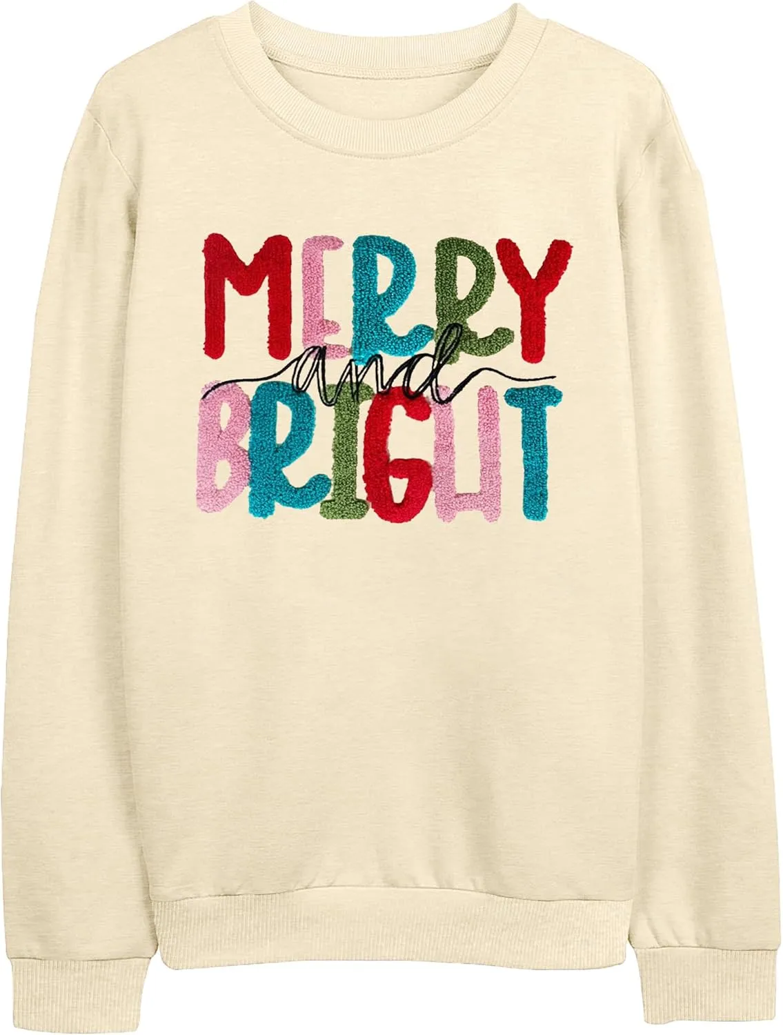 Christmas Sweatshirt Women Merry and Bright Christmas T-Shirt Funny Xmas Lights Blouse Tops Holiday Shirts