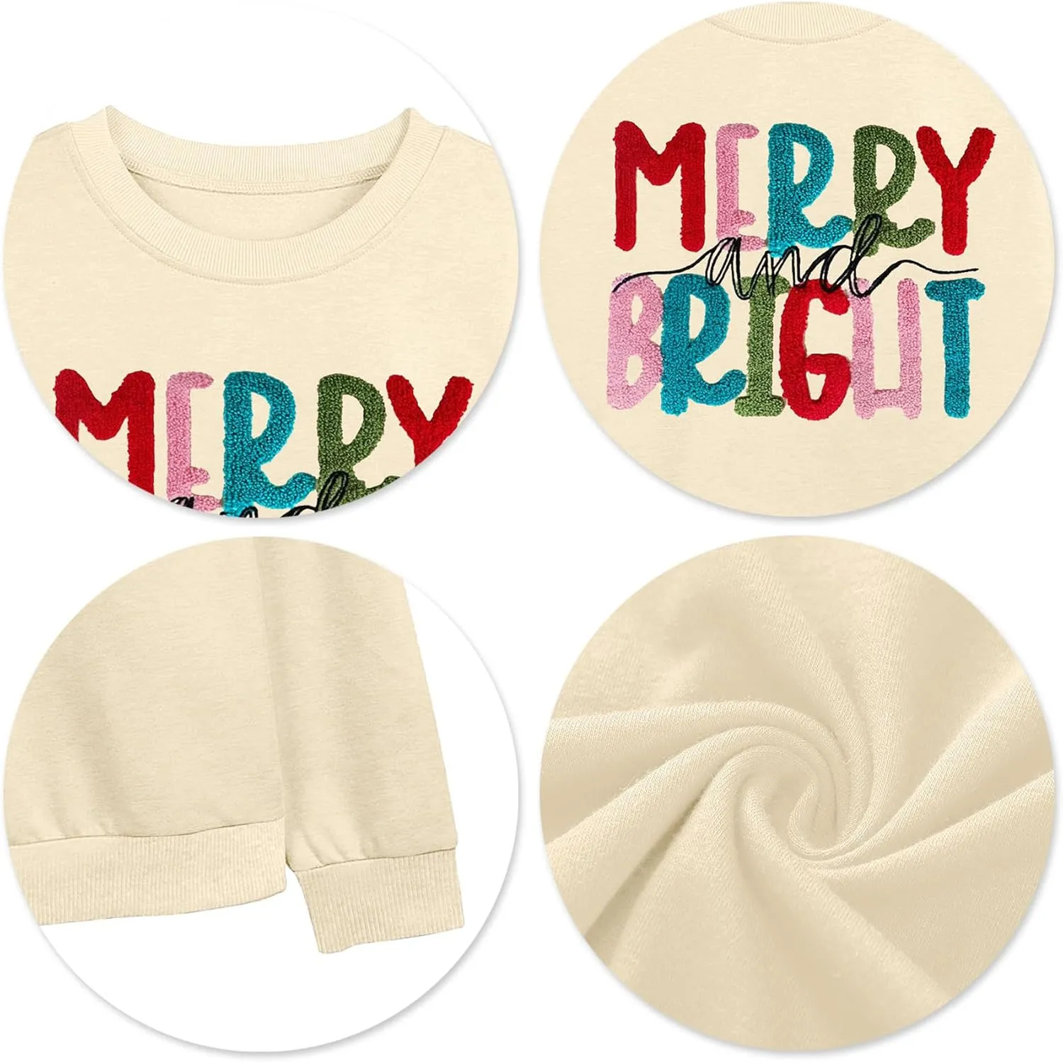 Christmas Sweatshirt Women Merry and Bright Christmas T-Shirt Funny Xmas Lights Blouse Tops Holiday Shirts