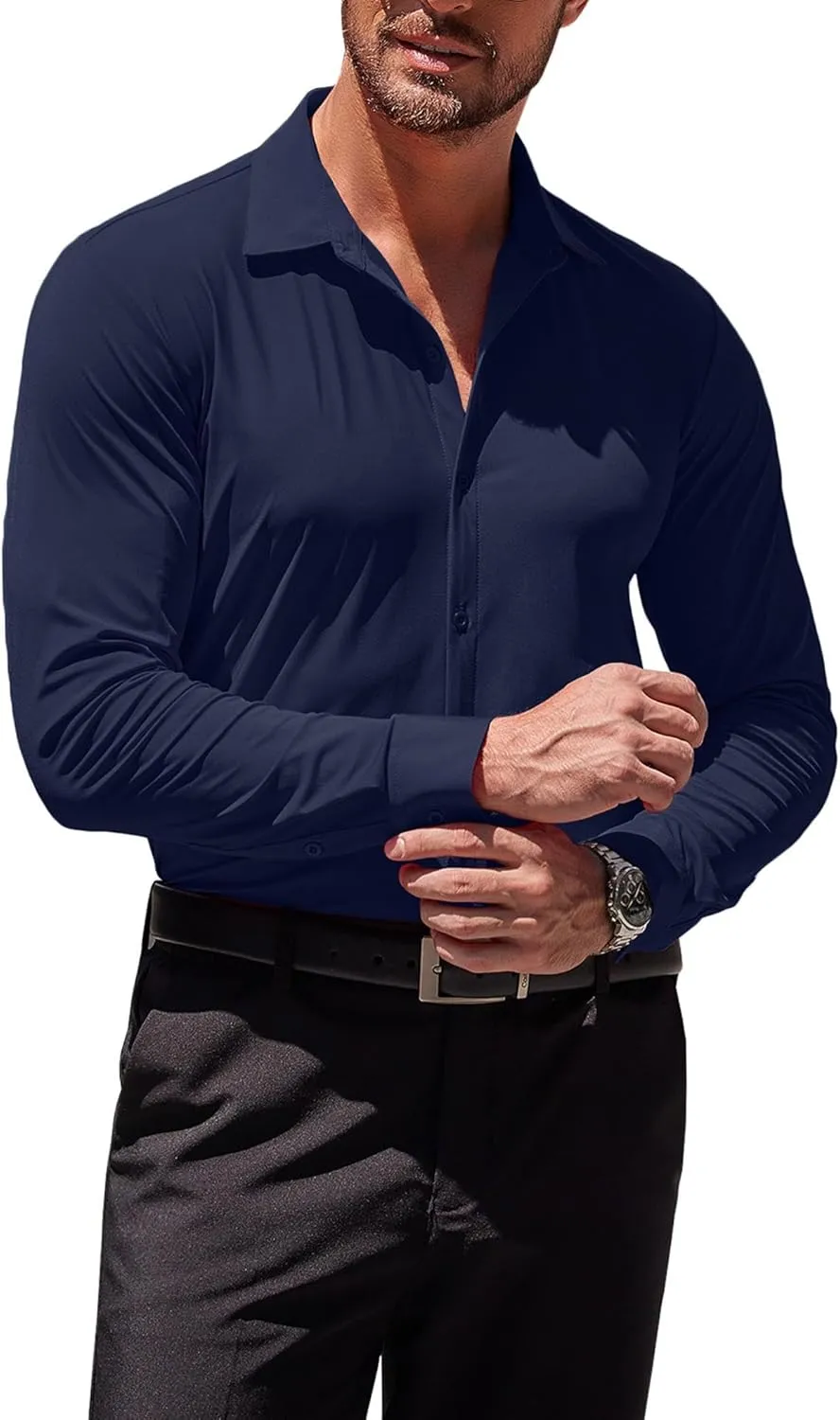 COOFANDY Men's Muscle Fit Dress Shirts Wrinkle-Free Long Sleeve Casual Button Down Shirts