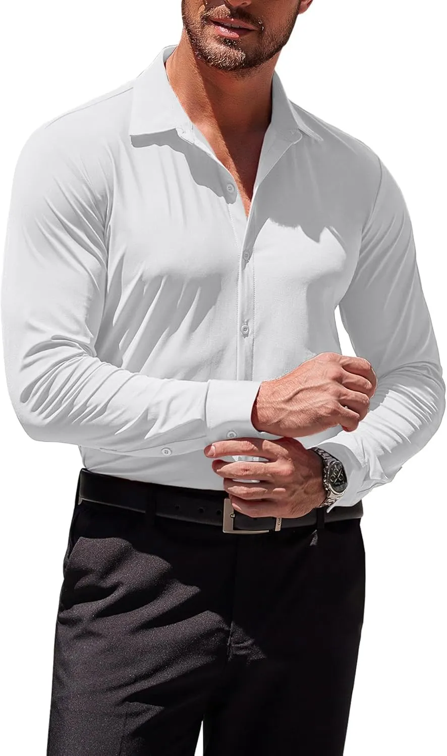 COOFANDY Men's Muscle Fit Dress Shirts Wrinkle-Free Long Sleeve Casual Button Down Shirts