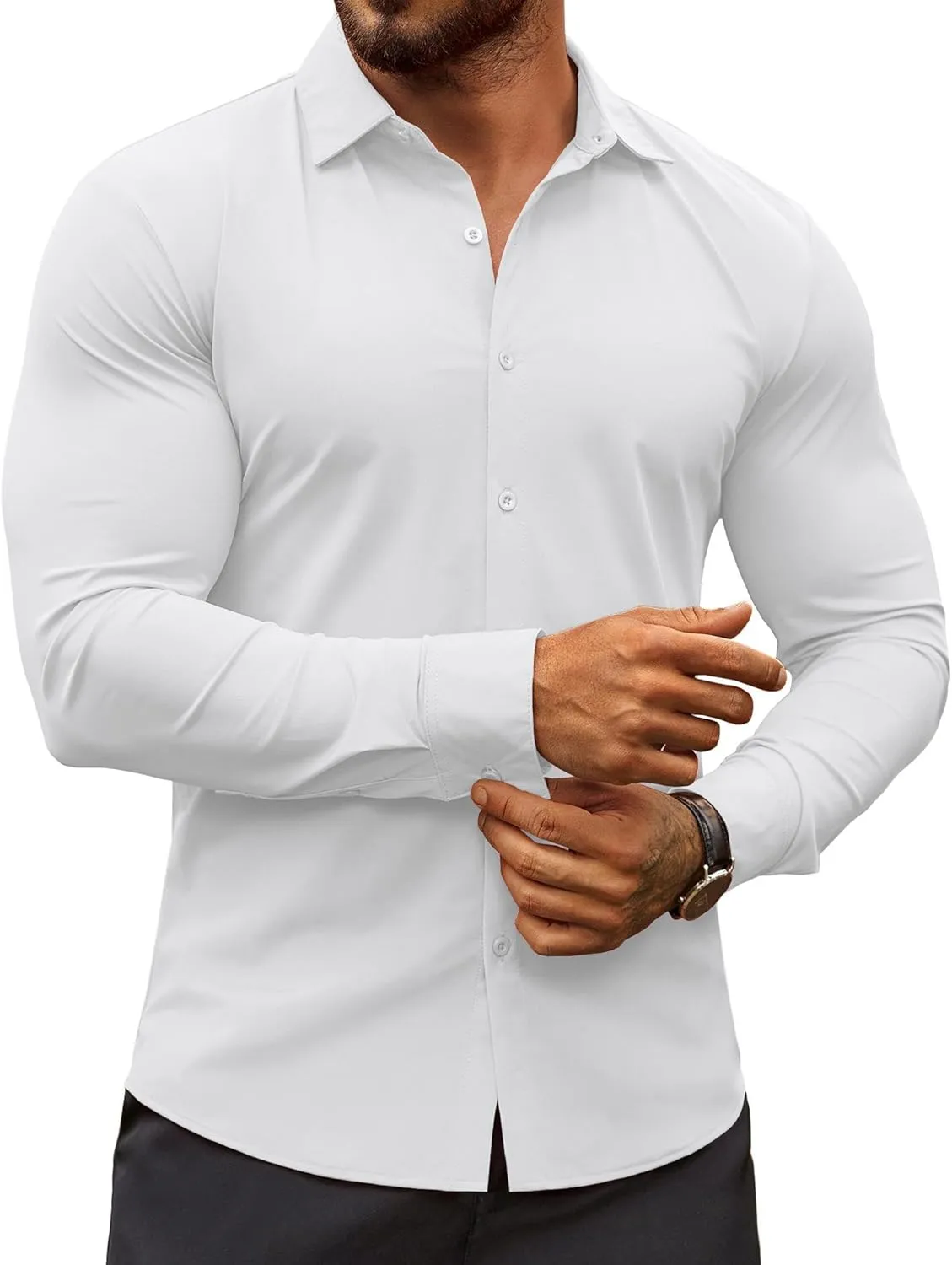 COOFANDY Men's Muscle Fit Dress Shirts Wrinkle-Free Long Sleeve Casual Button Down Shirts