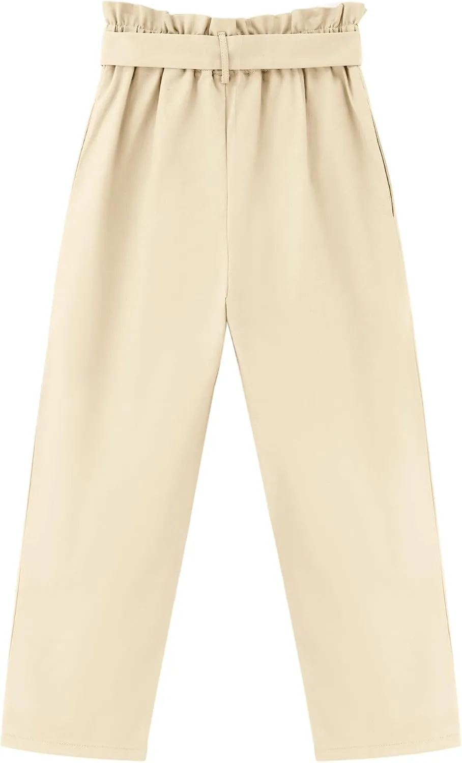 GERU Girls High Waist Belted Paperbag Pants Casual Fit Elastic Tapered Trousers with Pockets 4-12 Years