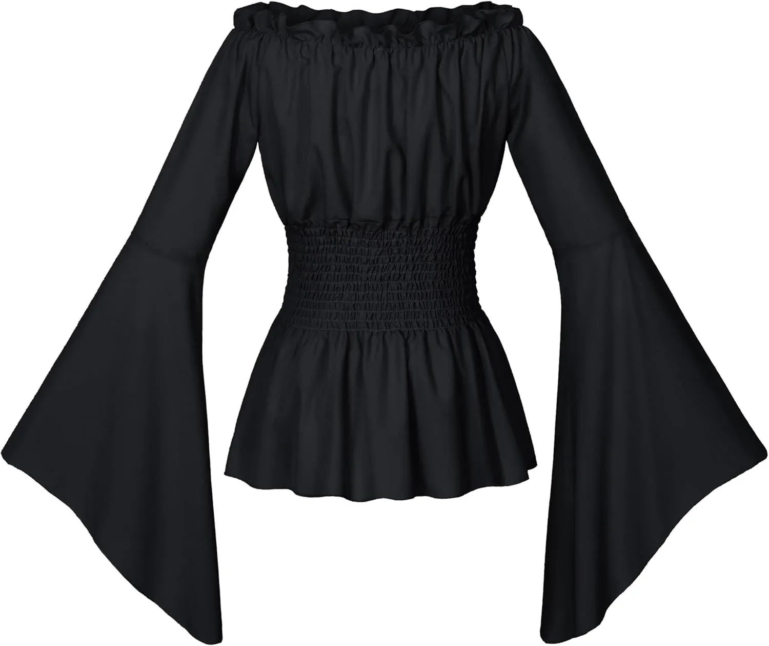 Irtysh Womens Renaissance Victorian Peasant Ruffle Smocked Waist Boho Pirate Shirt Blouse Cosplay Costume