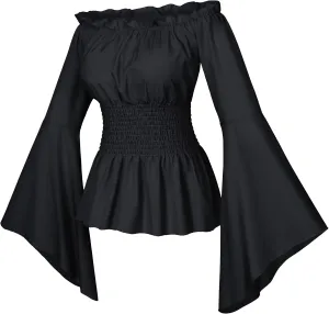 Irtysh Womens Renaissance Victorian Peasant Ruffle Smocked Waist Boho Pirate Shirt Blouse Cosplay Costume