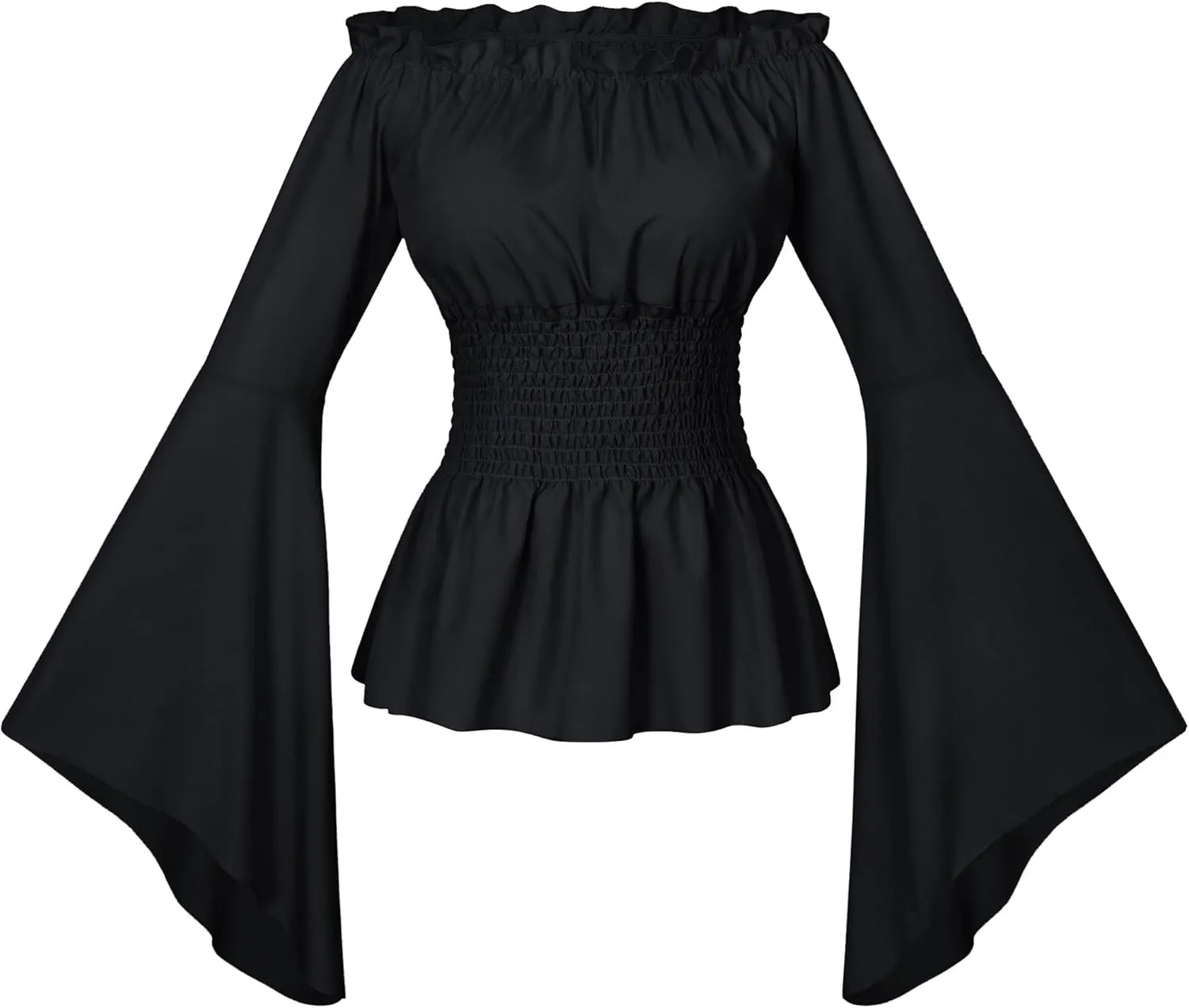 Irtysh Womens Renaissance Victorian Peasant Ruffle Smocked Waist Boho Pirate Shirt Blouse Cosplay Costume