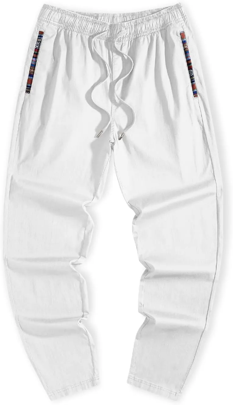 JMIERR Men's Casual Pants Cotton Twill Drawstring Elastic Waist Chino Pants with Pockets
