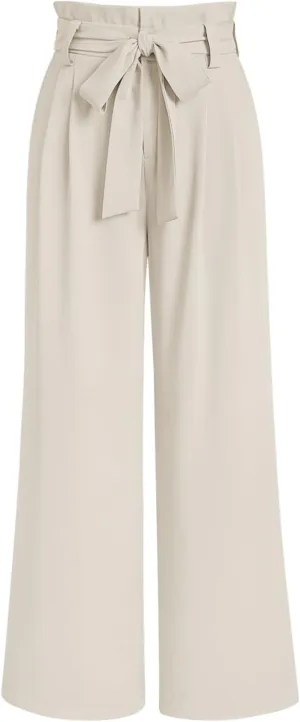LILLUSORY Wide Leg Dress Pants Women's Paperbag High Waisted Business Casual Trousers with Removable Belt