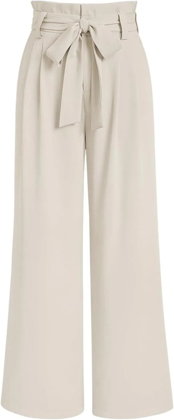 LILLUSORY Wide Leg Dress Pants Women's Paperbag High Waisted Business Casual Trousers with Removable Belt