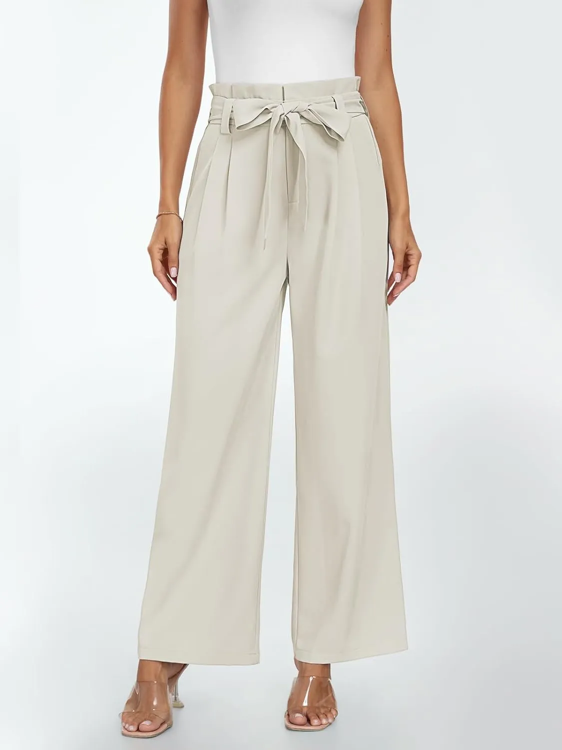 LILLUSORY Wide Leg Dress Pants Women's Paperbag High Waisted Business Casual Trousers with Removable Belt