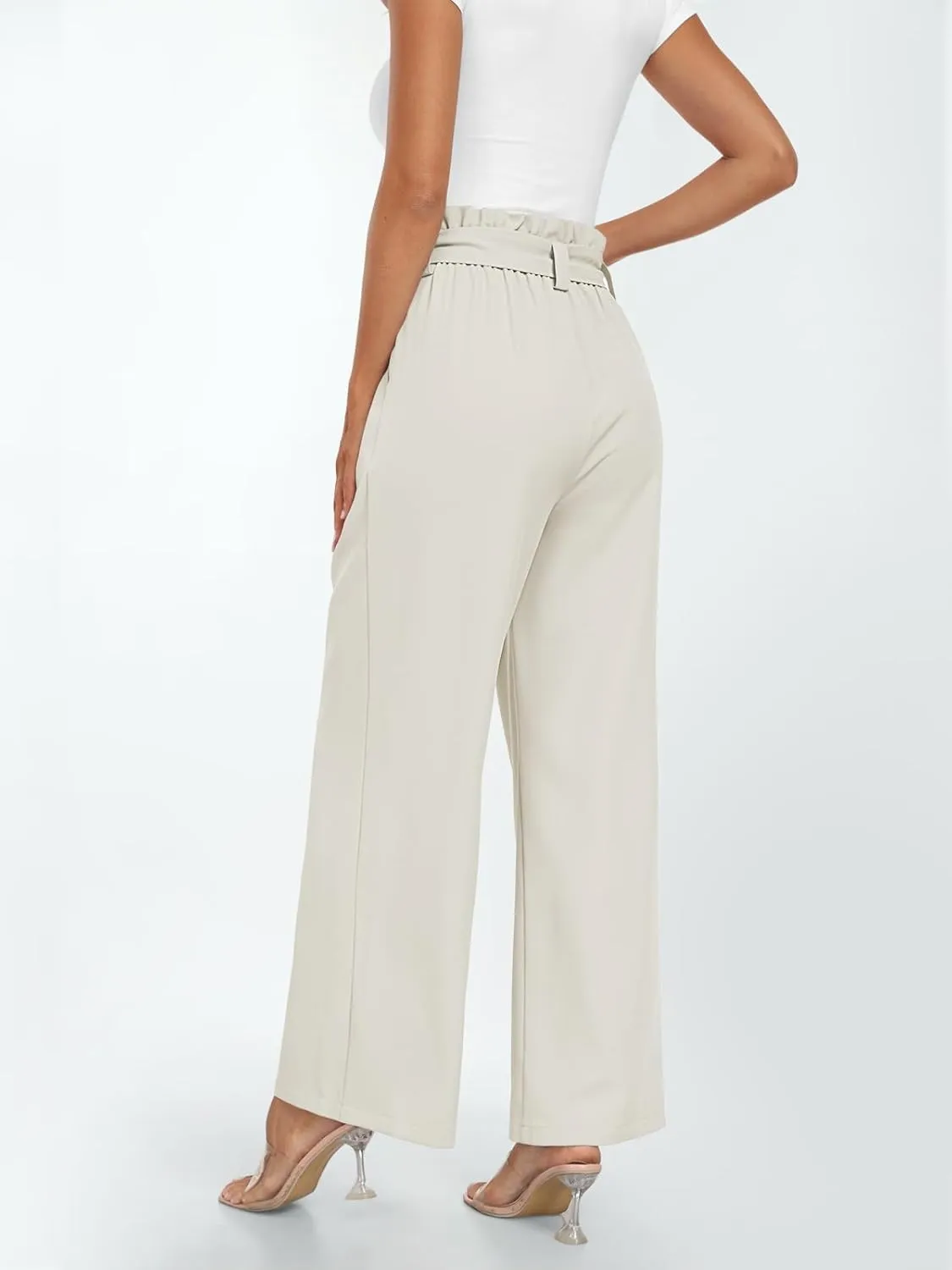 LILLUSORY Wide Leg Dress Pants Women's Paperbag High Waisted Business Casual Trousers with Removable Belt