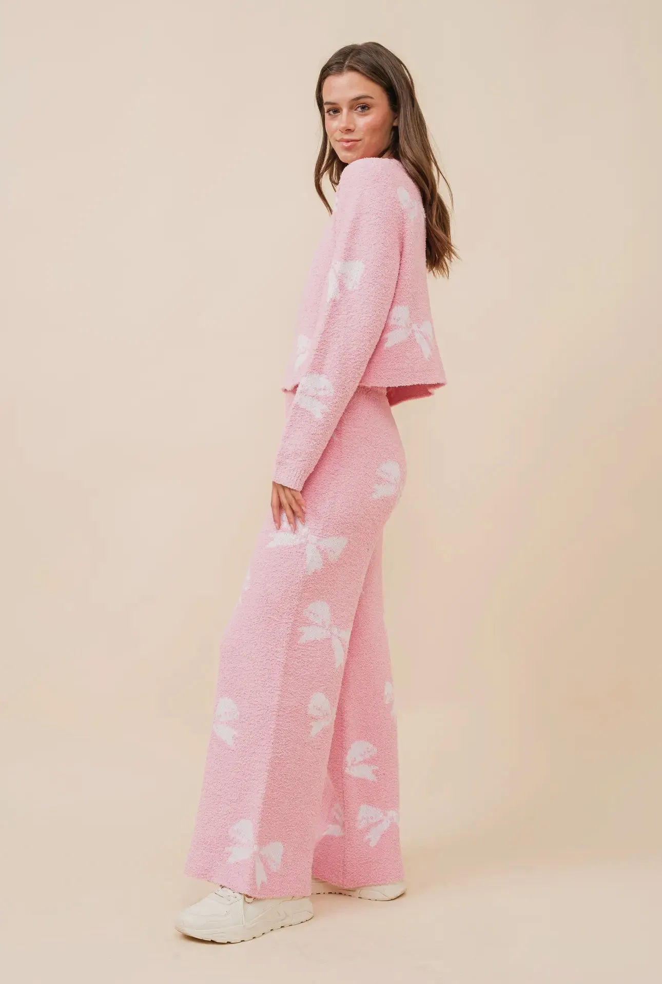 Lovely Bow Print Cozy Sweater Set