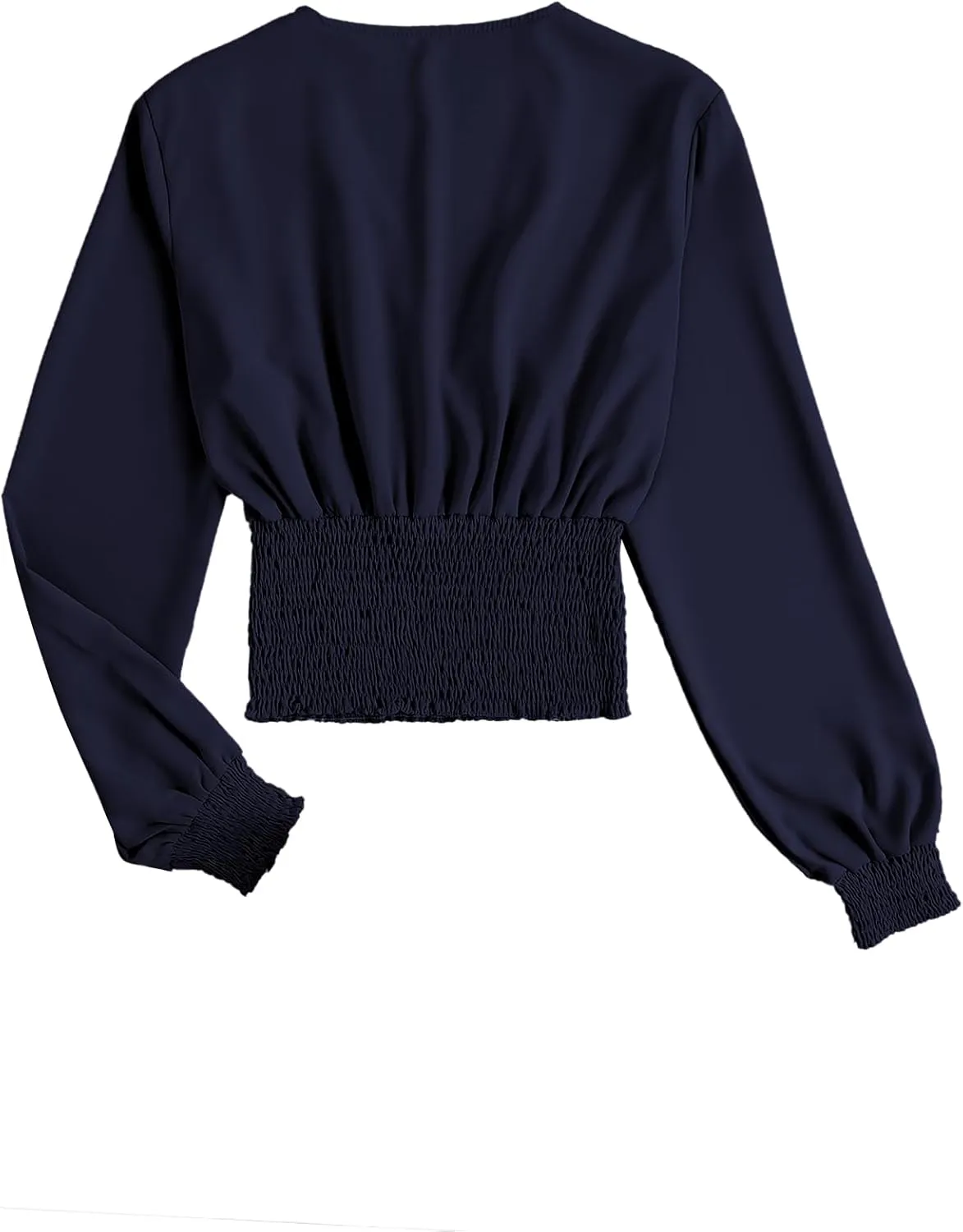 LYANER Women's V Neck Shirred Polka Dots Long Sleeve Frill Crop Blouse Shirt Tops