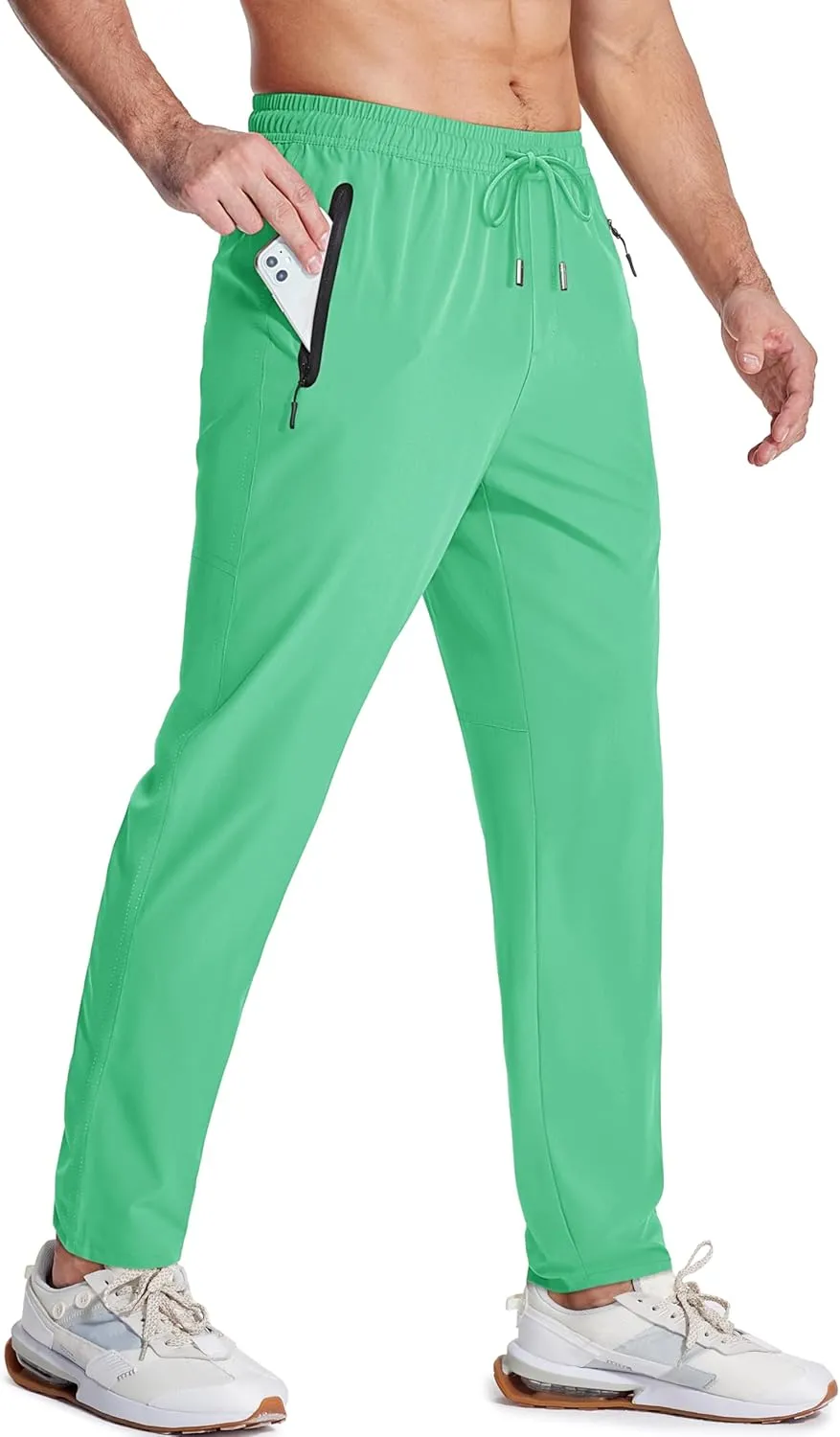 MAGCOMSEN Men's Lightweight Hiking Pants Quick Dry Running Pants with Zipper Pockets Open Bottom Sweatpants Workout