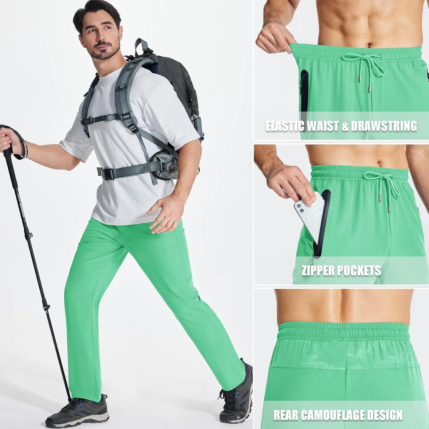 MAGCOMSEN Men's Lightweight Hiking Pants Quick Dry Running Pants with Zipper Pockets Open Bottom Sweatpants Workout