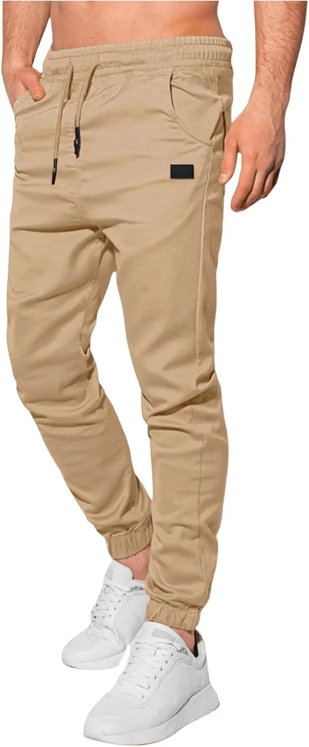 Men's Drawstring Waist Jogger Pants Casual Sports Tapered Pants Long Trousers with Pockets