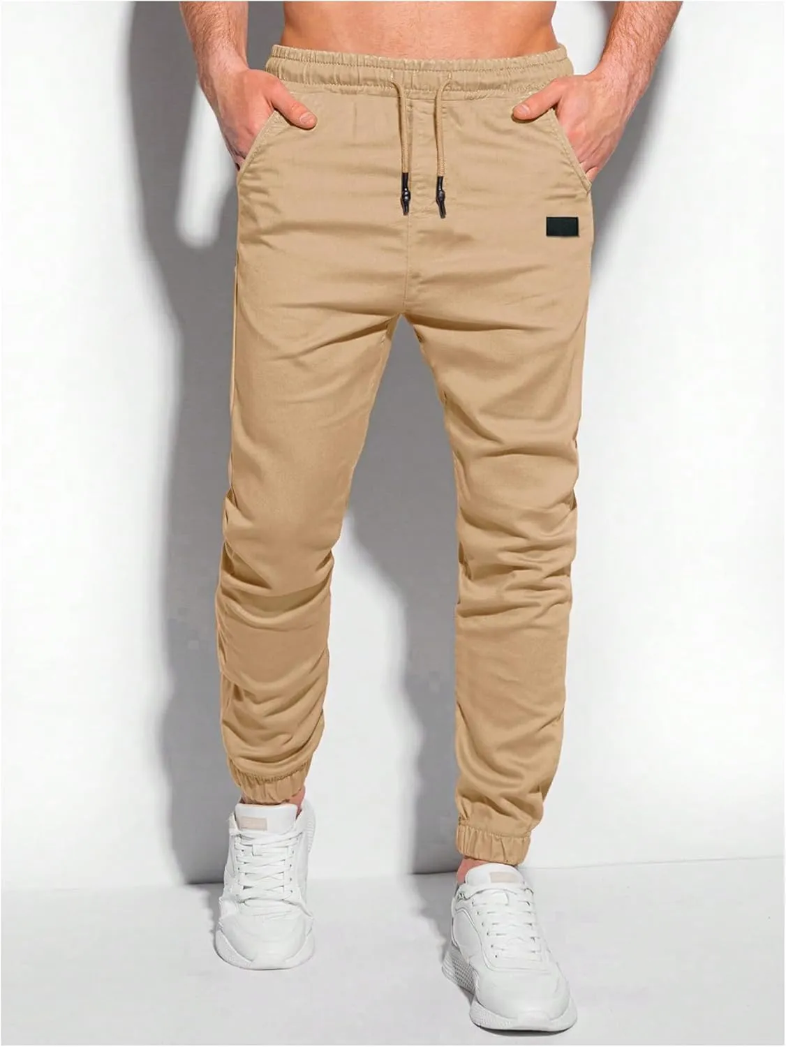 Men's Drawstring Waist Jogger Pants Casual Sports Tapered Pants Long Trousers with Pockets