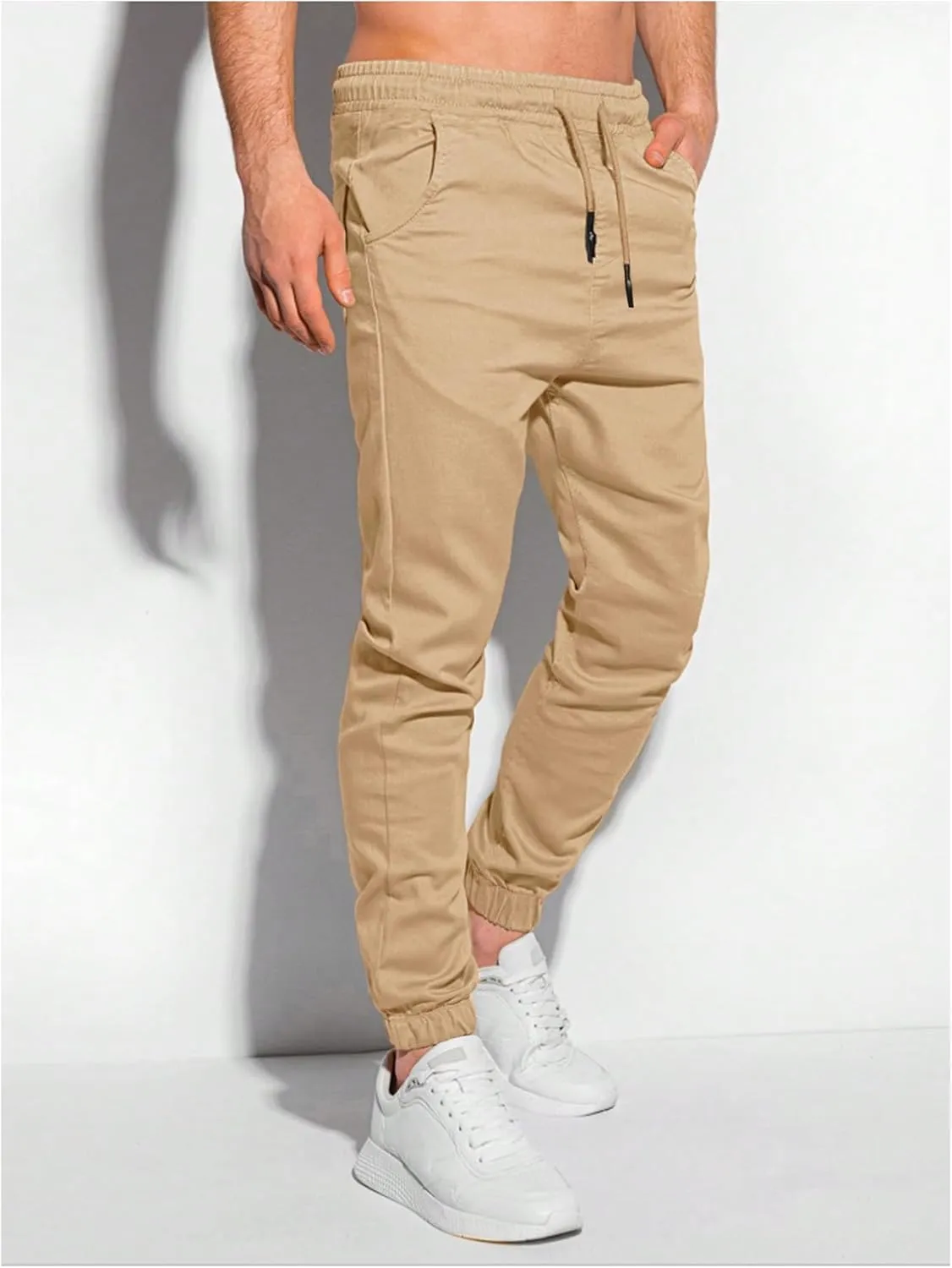 Men's Drawstring Waist Jogger Pants Casual Sports Tapered Pants Long Trousers with Pockets