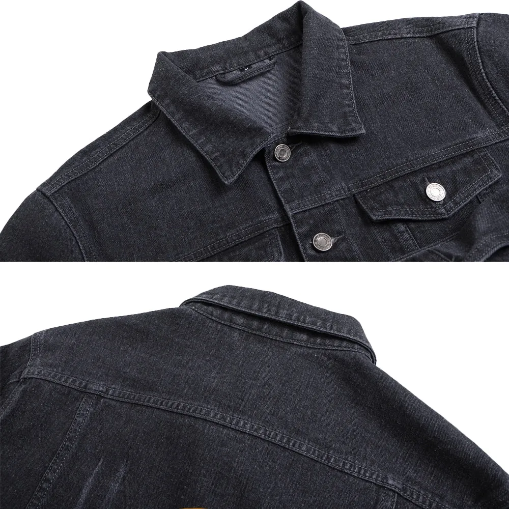 Mens Vintage Cartoon Prints AFRICA Denim Jacket