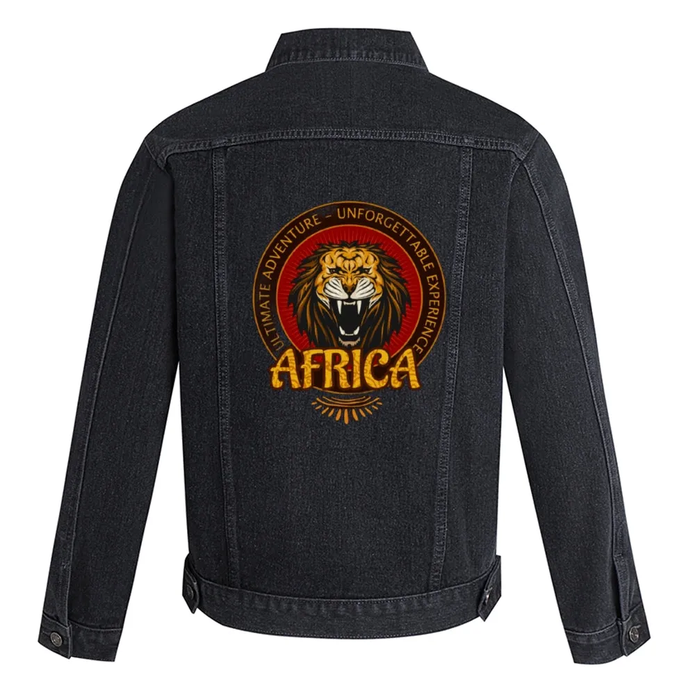 Mens Vintage Cartoon Prints AFRICA Denim Jacket