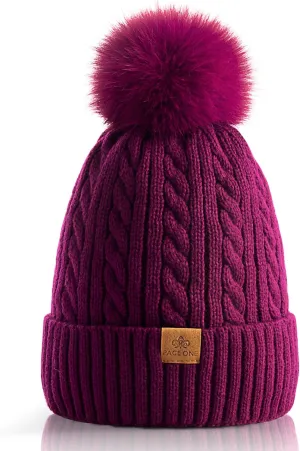 PAGE ONE Women Winter Pom Pom Beanie Hats Warm Fleece Lined,Chunky Trendy Cute Chenille Knit Twist Cap