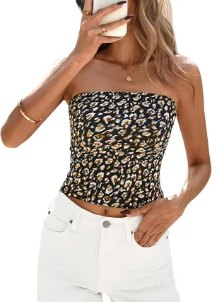PRETTYGARDEN Strapless Tube Tops for Women 2025 Summer Mesh Floral Y2K Bandeau Cute Crop Top Trendy Going Out Outfits