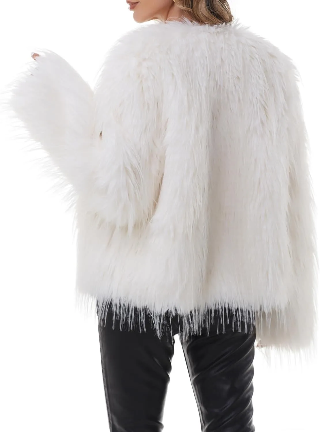 QUENTY PIELIES Faux Fur Coat Womens Jacket Shaggy Outwear Long Sleeve Warm Winter