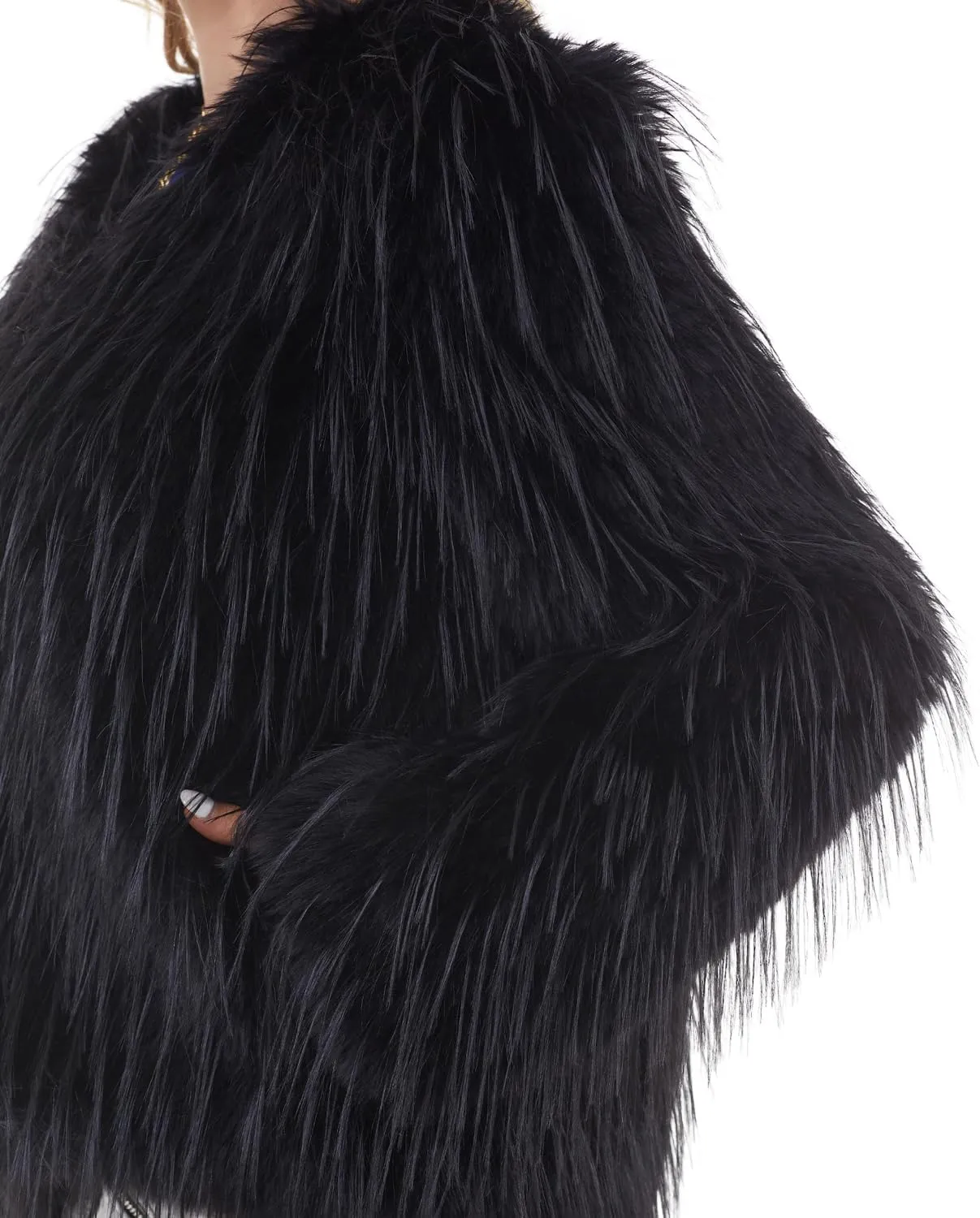 QUENTY PIELIES Faux Fur Coat Womens Jacket Shaggy Outwear Long Sleeve Warm Winter