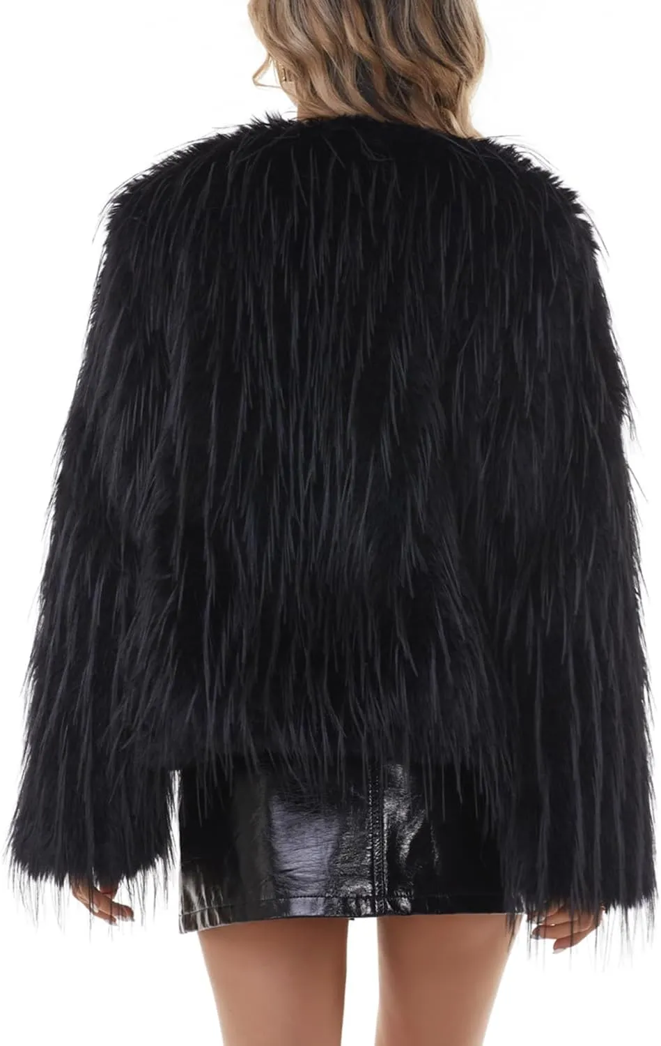 QUENTY PIELIES Faux Fur Coat Womens Jacket Shaggy Outwear Long Sleeve Warm Winter
