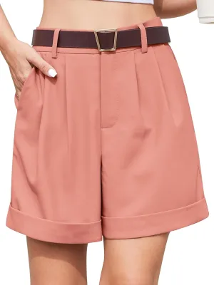 QUEZHU Women's Summer Dressy Casual Elastic Waist Wide Leg Suit Tailored Shorts Comfy Elagant Work Trouser Shorts