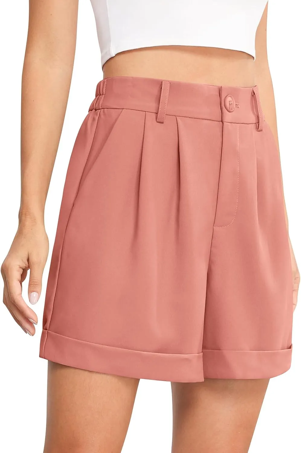 QUEZHU Women's Summer Dressy Casual Elastic Waist Wide Leg Suit Tailored Shorts Comfy Elagant Work Trouser Shorts