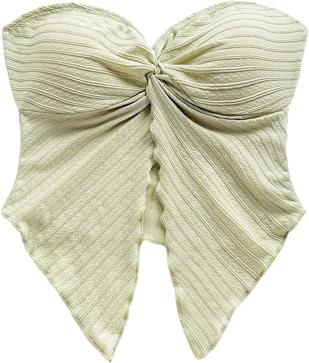 SOLY HUX Women's Tube Top Twist Split Hem Strapless Sleeveless Asymmetrical Going Out Crop Tops