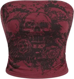SOLY HUX Women's Y2k Goth Tube Crop Top Skull Print Strapless Sleeveless Bandeau Tops