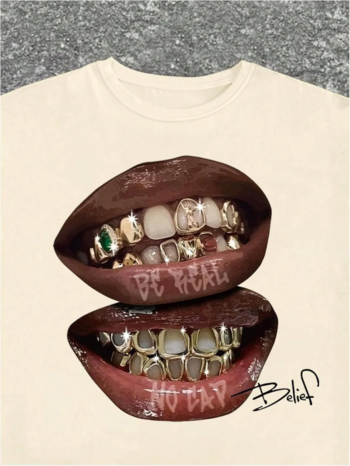 Verdusa Women's Lips Print Graphic Tees Y2k T Shirts Summer Crew Neck Vintage Going Out Tops