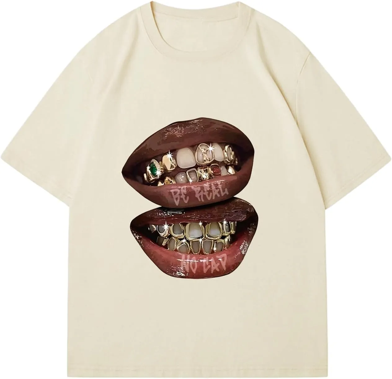 Verdusa Women's Lips Print Graphic Tees Y2k T Shirts Summer Crew Neck Vintage Going Out Tops