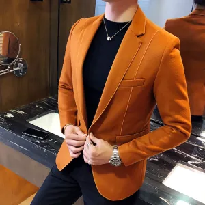 Vintage Wool Blend Solid Color Business Blazer