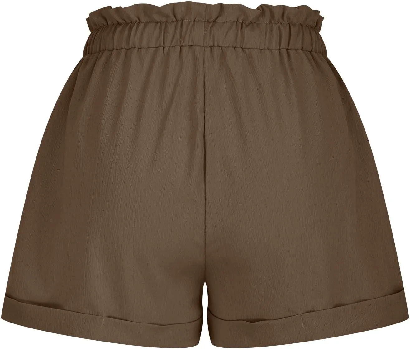 Women Fashion Paperbag Shorts Cotton Linen Elastic Waist Drawstring Comfy Shorts Summer Beach Short Pants with Pocket
