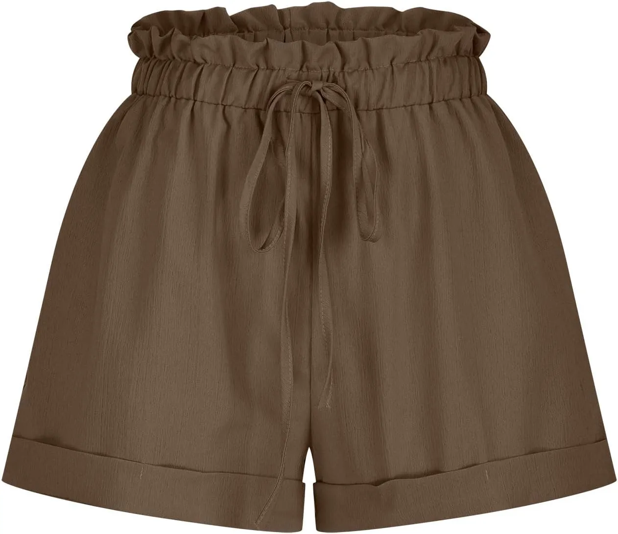 Women Fashion Paperbag Shorts Cotton Linen Elastic Waist Drawstring Comfy Shorts Summer Beach Short Pants with Pocket