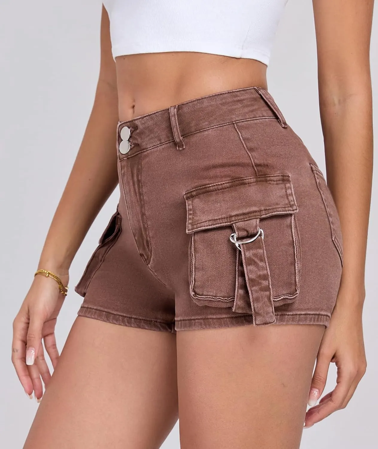Women's Denim Mini Cargo Shorts Casual Mid Rise High Stretchy Jean Shorts Sexy Booty Shorts with Pockets Y2K