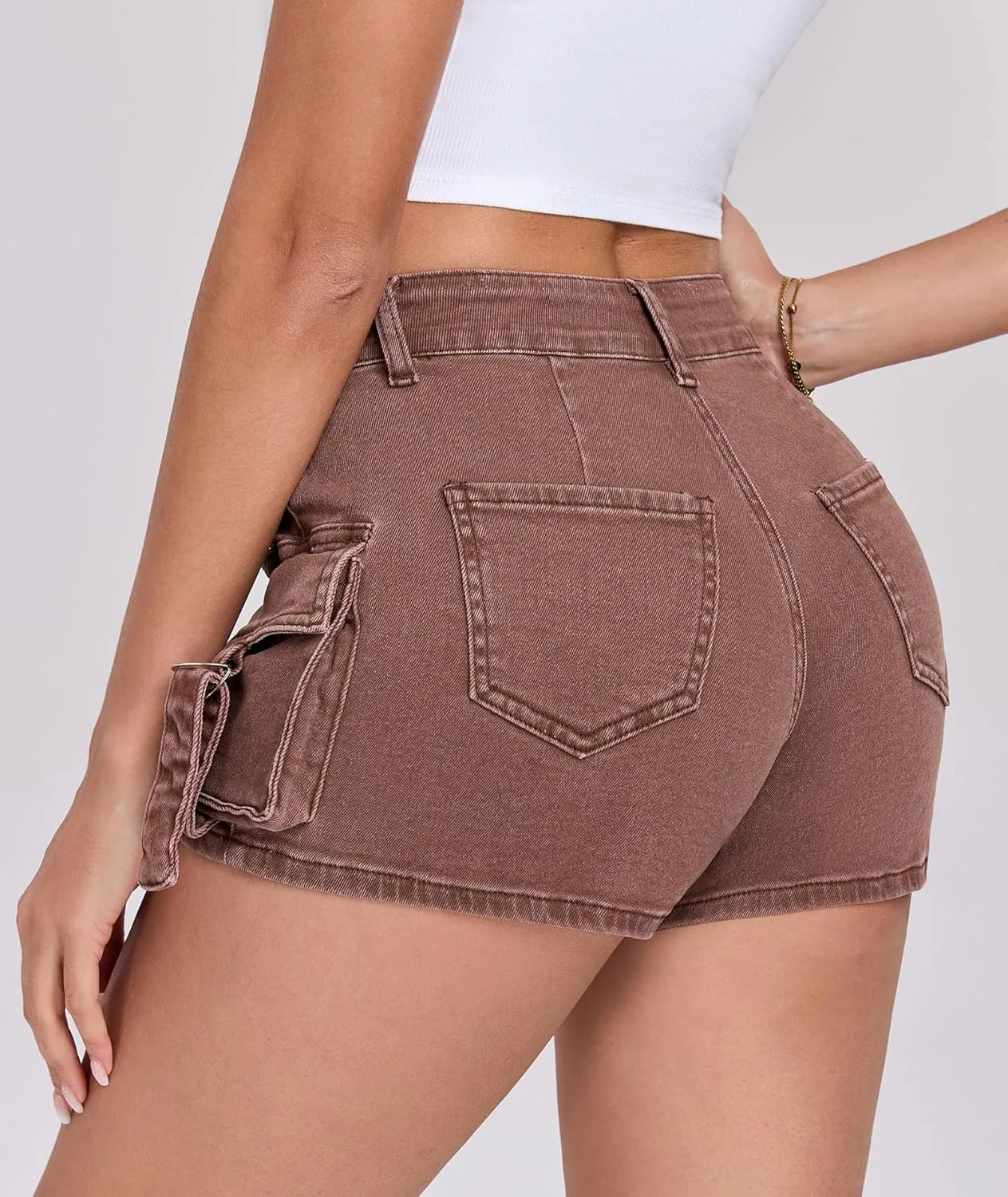 Women's Denim Mini Cargo Shorts Casual Mid Rise High Stretchy Jean Shorts Sexy Booty Shorts with Pockets Y2K