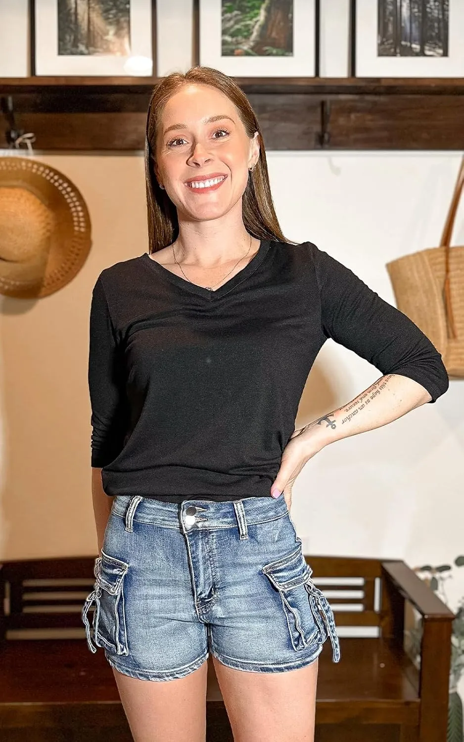 Women's Denim Mini Cargo Shorts Casual Mid Rise High Stretchy Jean Shorts Sexy Booty Shorts with Pockets Y2K