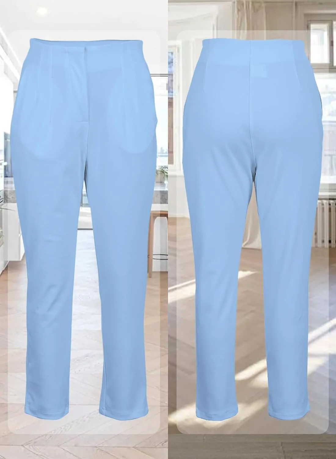 Womens Stretchy High Waisted Pants Trendy Pleated Business Work Trousers with Pockets Straight Leg Dress Pant