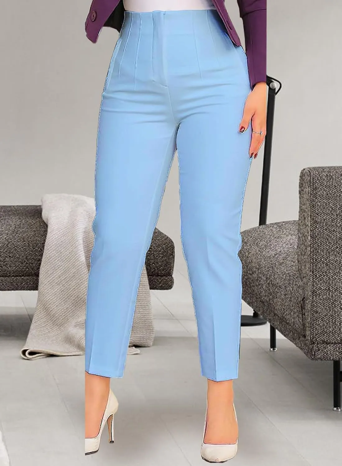 Womens Stretchy High Waisted Pants Trendy Pleated Business Work Trousers with Pockets Straight Leg Dress Pant