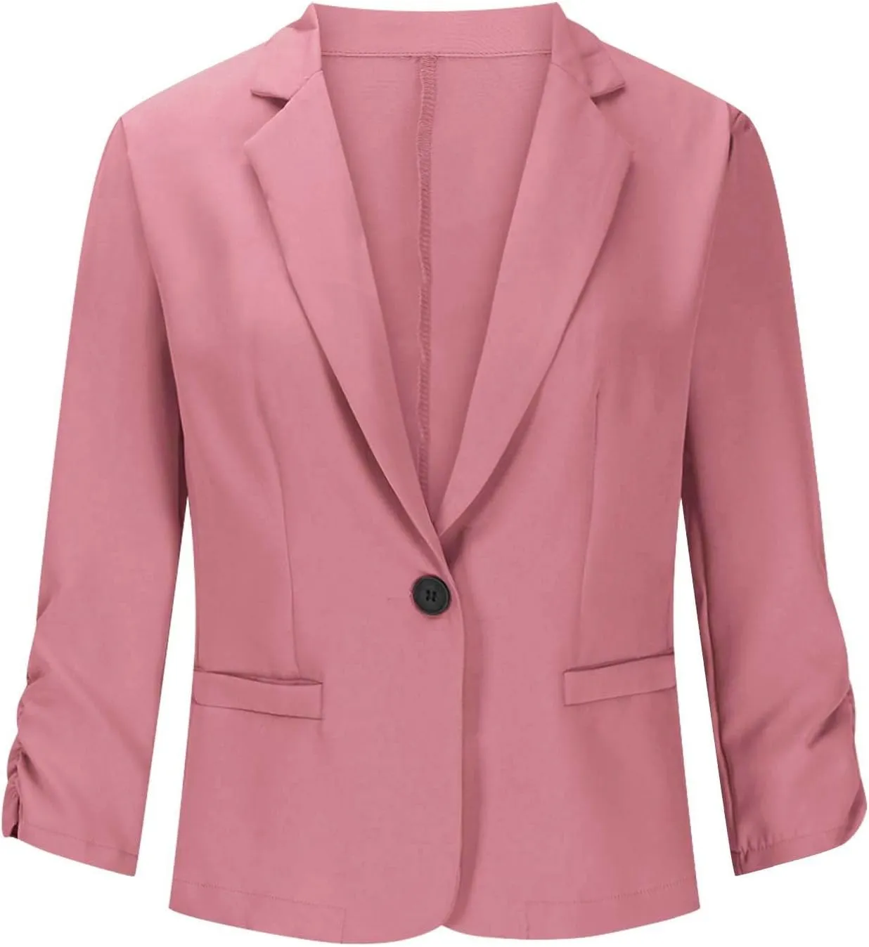 Womens Trendy Ruched 3/4 Sleeve Blazers Casual Business Blazer Button Open Front Work Office Suit Jacket with Pocket